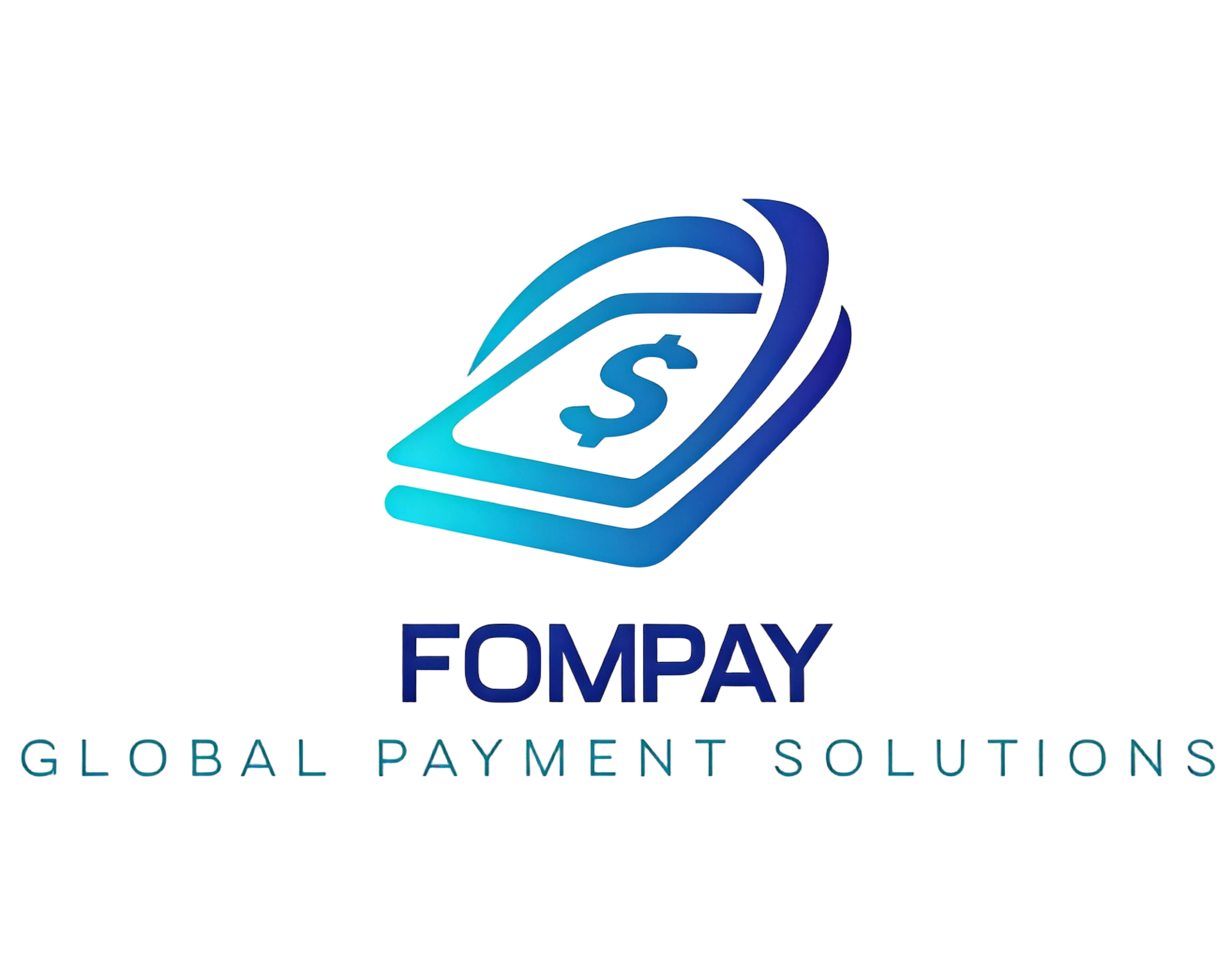 Fompay公司标志，深蓝色背景上的白色字母FOMPAY，现代简约设计风格，尺寸较大适合导航栏左侧